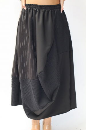 Fuste din Bumbac - Fusta lalea cu dungute si material gofrat