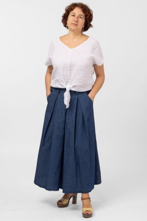 Fusta denim cu pense, albastru jeans inchis [4]