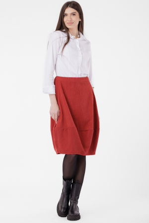 Fusta lalea din catifea reiata, caramizie [3]