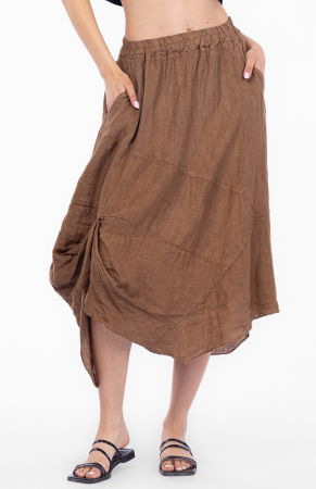 Fuste din In - Fusta din in cu un colt prins, camel