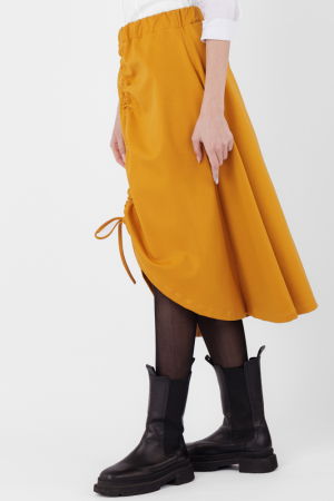 Fusta A-line din jerseu, asimetrica, cu snur vertical, mustar [3]