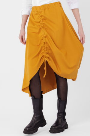 Fuste Casual - Fusta A-line din jerseu, asimetrica, cu snur vertical, mustar