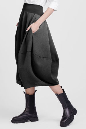 Fuste Casual - Fusta lalea din vascoza gri sare si piper