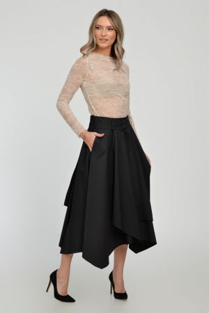 Fusta eleganta, neagra, in colturi, cu falduri din bumbac satinat [1]