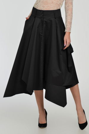 Fusta eleganta, neagra, in colturi, cu falduri din bumbac satinat [2]