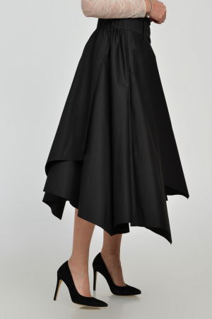 Fusta eleganta, neagra, in colturi, cu falduri din bumbac satinat [8]