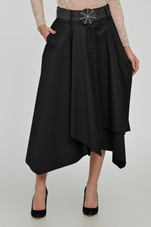 Fusta eleganta, neagra, in colturi, cu falduri din bumbac satinat [3]