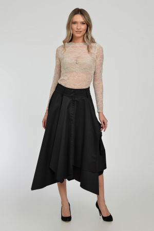 Fuste Casual - Fusta eleganta, neagra, in colturi, cu falduri din bumbac satinat