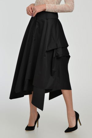 Fusta eleganta, neagra, in colturi, cu falduri din bumbac satinat [4]