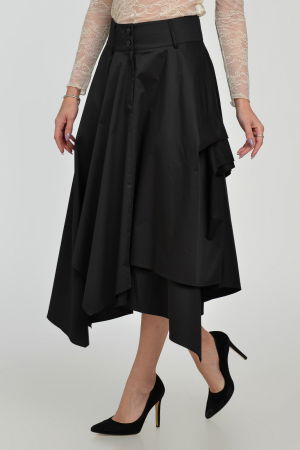 Fusta eleganta, neagra, in colturi, cu falduri din bumbac satinat [7]