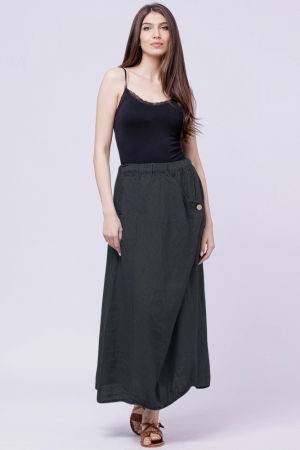 Îmbrăcăminte - Fusta larga din in cu un colt prins, gri inchis