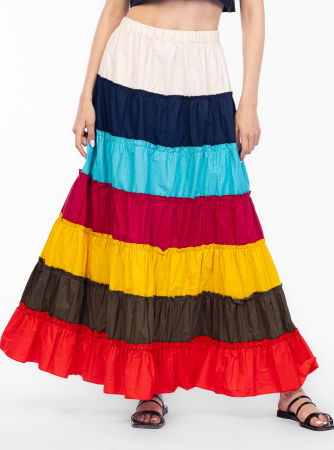 Fuste din Bumbac - Fusta lunga cu volane colorate, din bumbac
