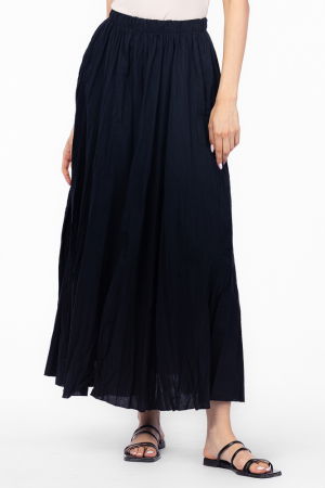 Fuste din Bumbac - Fusta lunga, ampla, clos, din bumbac creponat, neagra