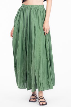 Fuste din Bumbac - Fusta lunga, ampla, clos, din bumbac creponat, verde kaki deschis