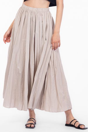 Fuste din Bumbac - Fusta lunga, ampla, clos, din bumbac creponat, bej