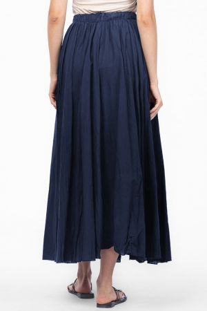Fusta lunga, ampla, clos, din bumbac creponat, bleumarin [2]