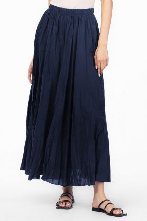 Fuste din Bumbac - Fusta lunga, ampla, clos, din bumbac creponat, bleumarin