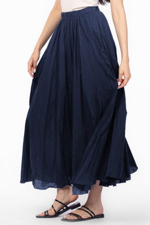 Fusta lunga, ampla, clos, din bumbac creponat, bleumarin [1]