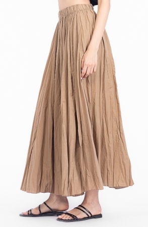 Fusta lunga, ampla, clos, din bumbac creponat, camel [1]