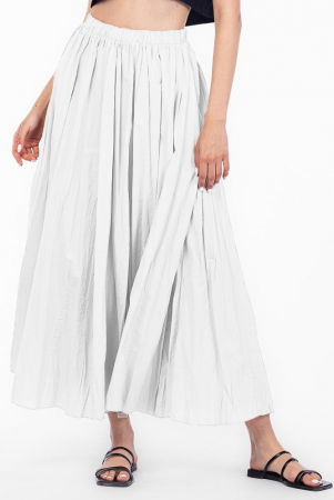 Fuste din Bumbac - Fusta lunga, ampla, clos, din bumbac creponat, alba