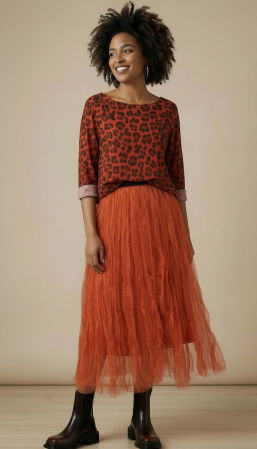 Bluza fina caramizie cu imprimeu animal print din modal cu casmir [1]