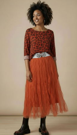 Bluza fina caramizie cu imprimeu animal print din modal cu casmir [3]