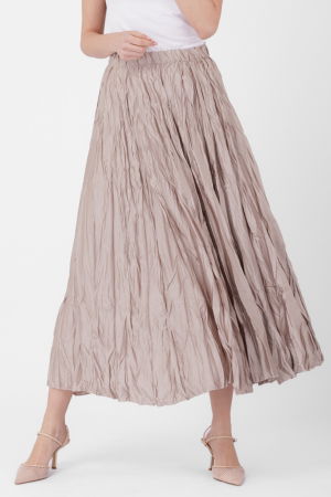 Fusta lunga, ampla, creponata, lucios-satinata, bej [1]