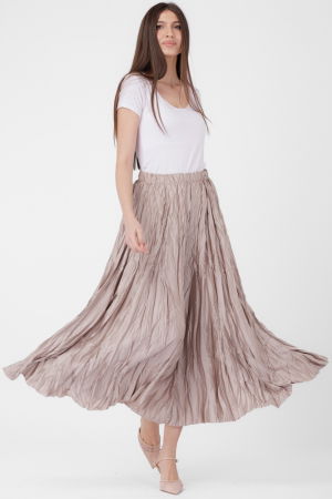 Fusta lunga, ampla, creponata, lucios-satinata, bej [3]