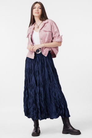 Fusta lunga, ampla, creponata, lucios-satinata, bleumarin [1]