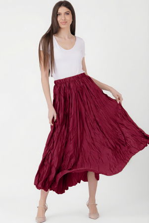 NOU IN SHOPIKA - Fusta lunga, ampla, creponata, lucios-satinata, bordo