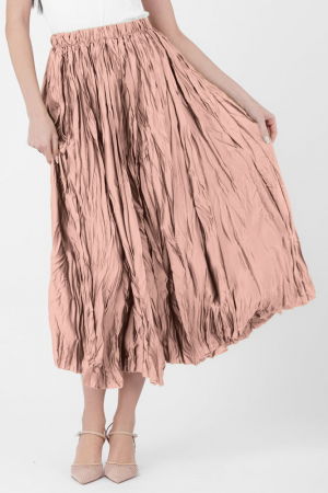 Fusta lunga, ampla, creponata, lucios-satinata, roz prafuit [1]