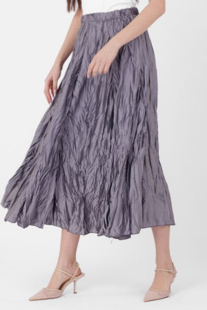 Fusta lunga, ampla, creponata, lucios-satinata, gri [2]