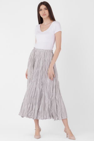 Fusta lunga, ampla, creponata, lucios-satinata, gri deschis [3]