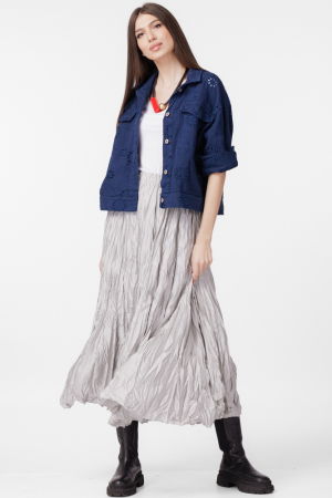 Fusta lunga, ampla, creponata, lucios-satinata, gri deschis [4]