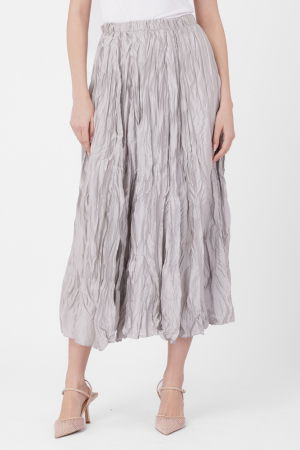 Fusta lunga, ampla, creponata, lucios-satinata, gri deschis [1]