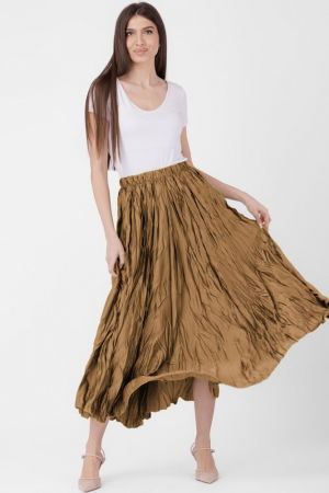 Fuste Casual - Fusta lunga, ampla, creponata, lucios-satinata, camel deschis