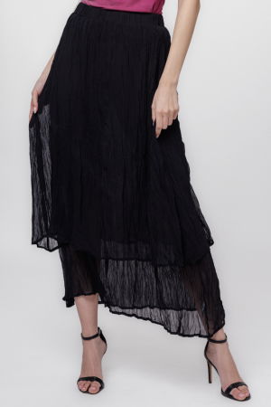 Fuste Casual - Fusta lunga, suprapusa, creponata, neagra