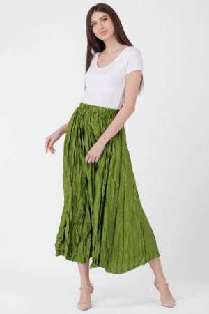 Fusta lunga, ampla, creponata, lucios-satinata, verde olive [4]