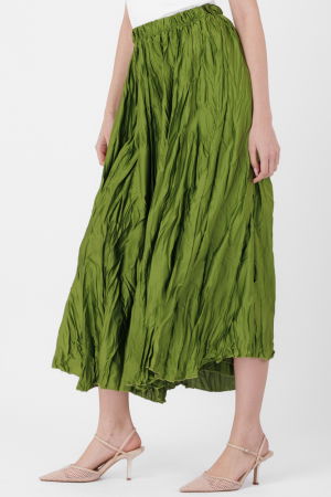 Fusta lunga, ampla, creponata, lucios-satinata, verde olive [1]