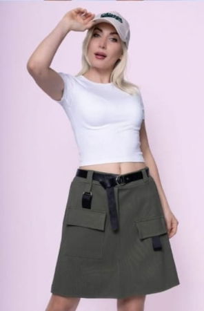 Fuste Casual - Fusta scurta versatila din jerseu de bumbac, kaki