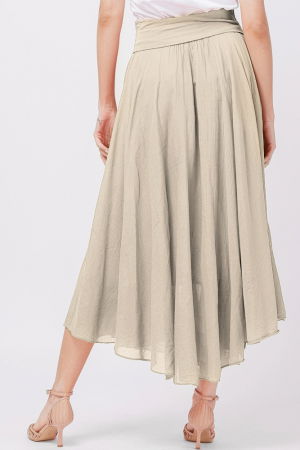 Fusta lunga bej inchis, ampla, clos, din batist de bumbac [2]