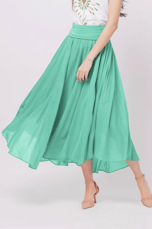 Fuste din Bumbac - Fusta lunga turcoaz, ampla, clos, din batist de bumbac