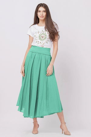 Fusta lunga turcoaz, ampla, clos, din batist de bumbac [2]