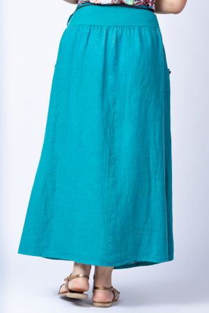 Fusta lunga casual, turcoaz, din in, cu o curea fancy [2]