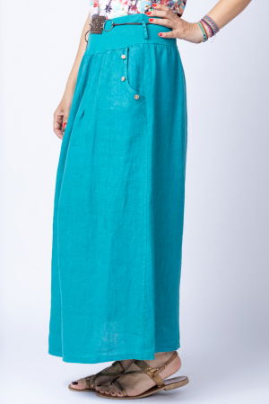 Fusta lunga casual, turcoaz, din in, cu o curea fancy [1]