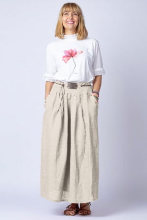 Fuste din In - Fusta lunga casual, bej deschis din in, cu o curea fancy