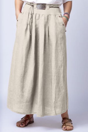 Fusta lunga casual, bej deschis din in, cu o curea fancy [2]