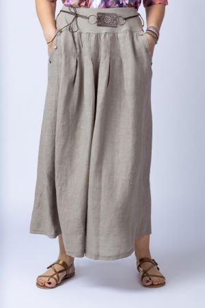 Fuste din In - Fusta lunga casual, bej, din in, cu o curea fancy