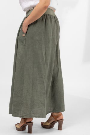 Fusta lunga casual, kaki, din in, cu nasturi de lemn la buzunare [2]