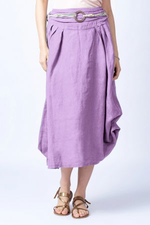 Fuste din In - Fusta lunga lila cu poale prinse, din in, cu o curea fancy